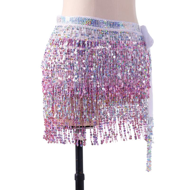 Sequins 2 Layers Colors belly dance hip scarf skirt with paillette tassel for halloween christmas New Year Party Y1017